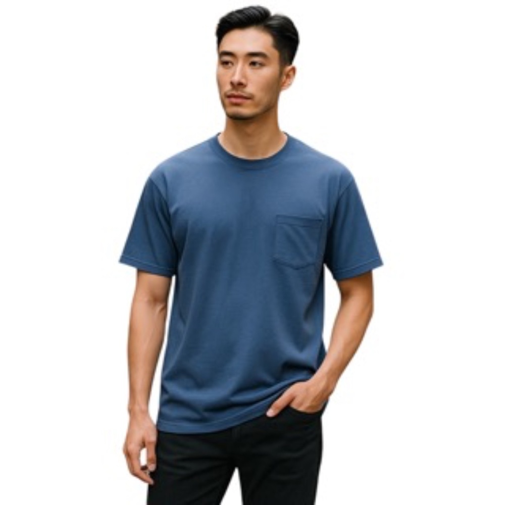 NWOT C Port & Co Navy Chest Pocket Round Neck Men's Short Sleeve Tee-shirt Sz L